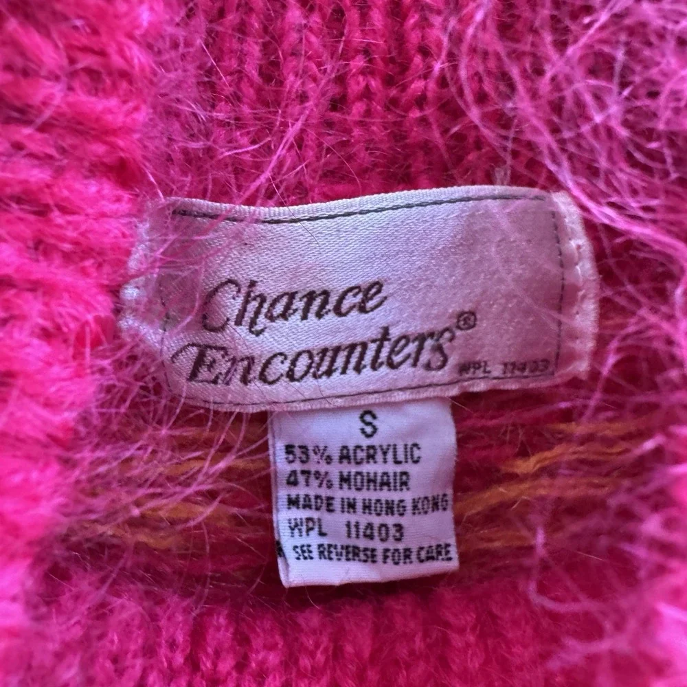 Vtg 80s Pink Mohair Sweater Mock Neck Sz‎ S Bright Colorful Neon Xmas Holiday